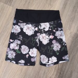 Victoria Sport Floral Women's Bike Shorts - Black with White and Pink Accents